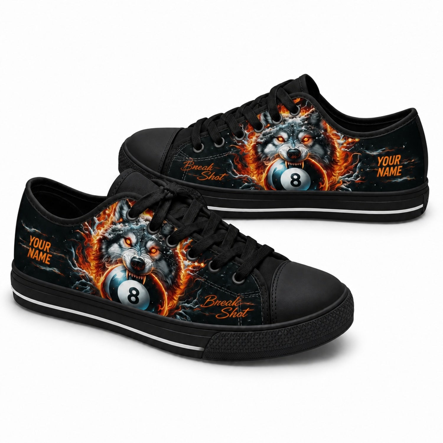 Wolf With Eight Ball Graphic Personalized Low Top Shoes Black Shoes