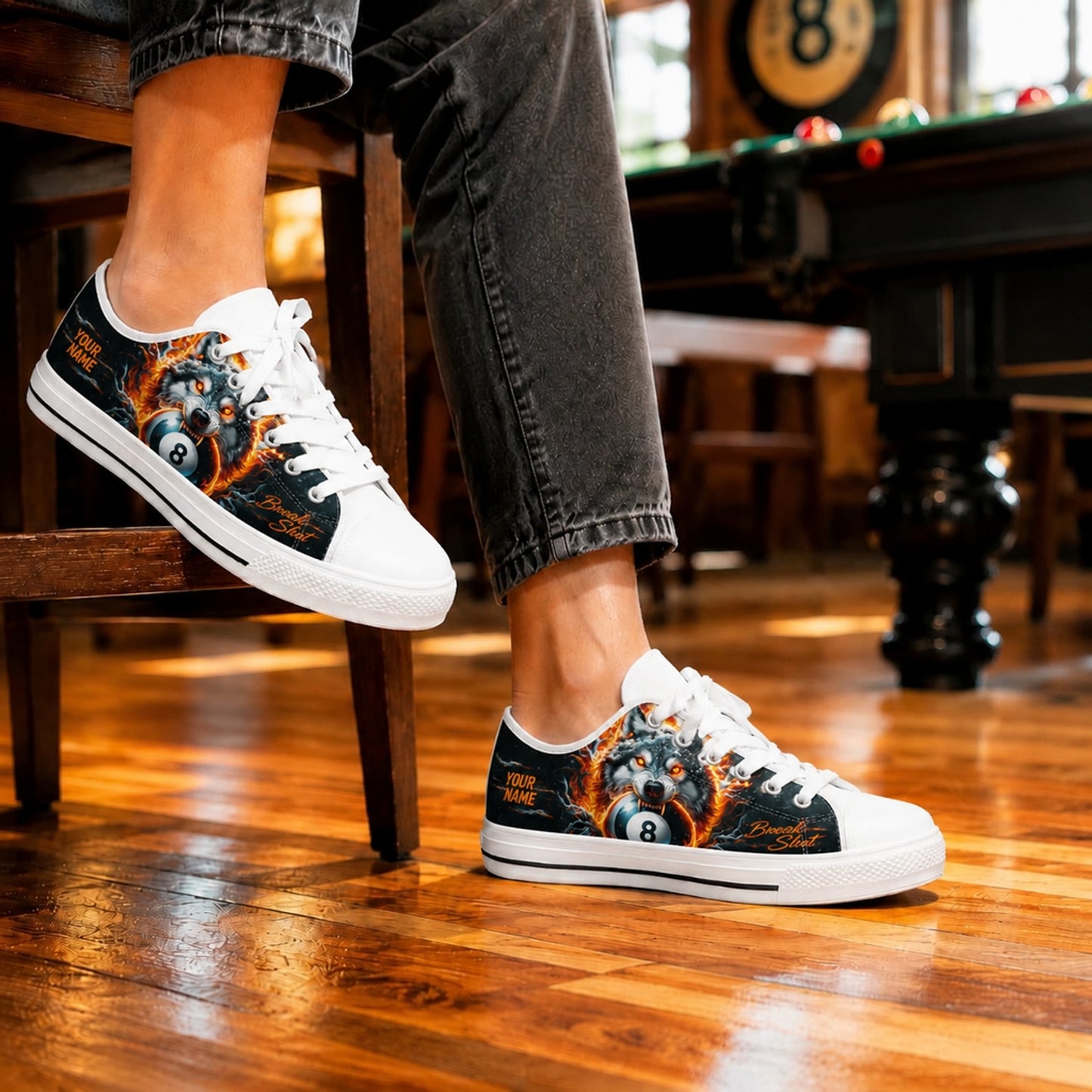 Wolf With Eight Ball Graphic Personalized Low Top Shoes Life Style