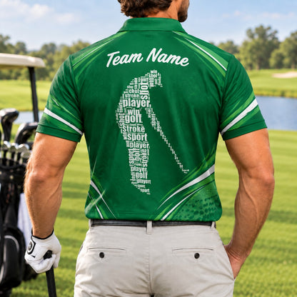 Word Art Golfer Silhouette Sport Personalized Golf Polo Shirt Back View
