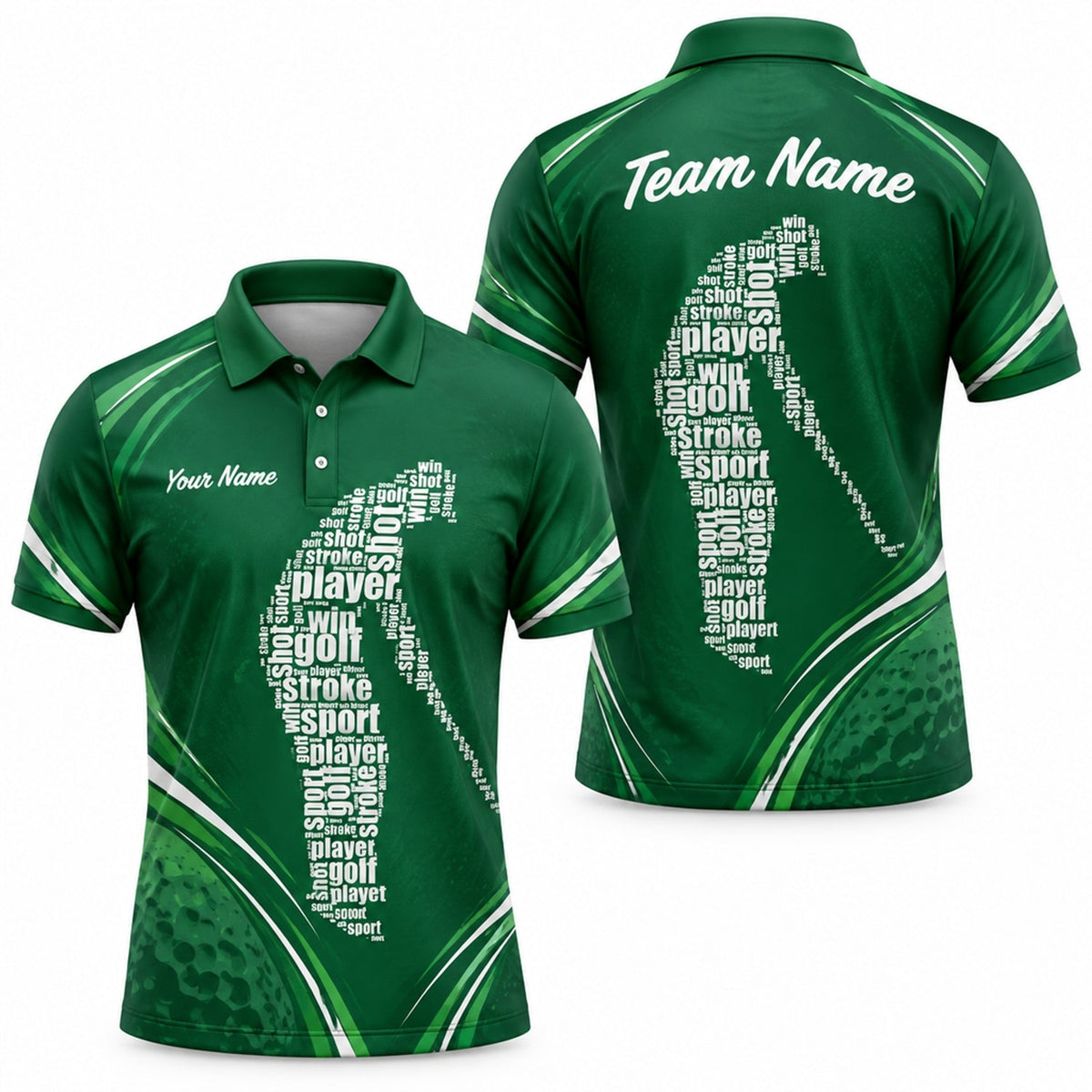 Word Art Golfer Silhouette Sport Personalized Golf Polo Shirt