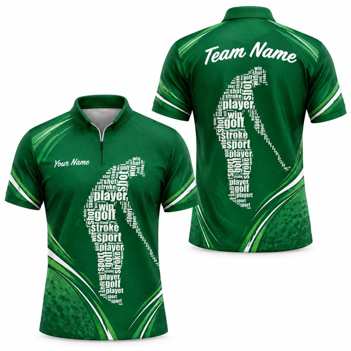 Word Art Golfer Silhouette Sport Personalized Golf Polo Shirt Jersey Zip 1 4 Collar