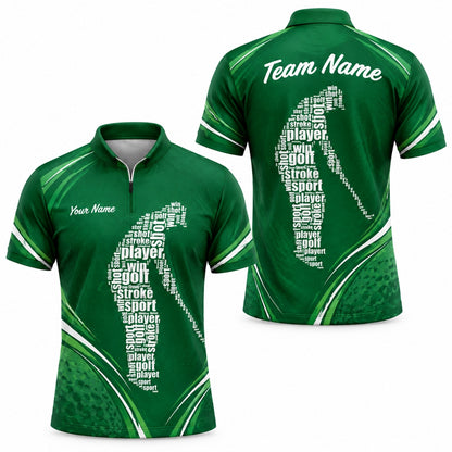 Word Art Golfer Silhouette Sport Personalized Golf Polo Shirt Jersey Zip 1 4 Collar