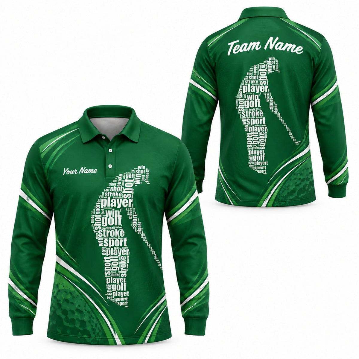 Word Art Golfer Silhouette Sport Personalized Golf Polo Shirt Long Sleeve Polo