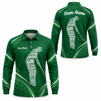 Word Art Golfer Silhouette Sport Personalized Golf Polo Shirt Long Sleeve Polo