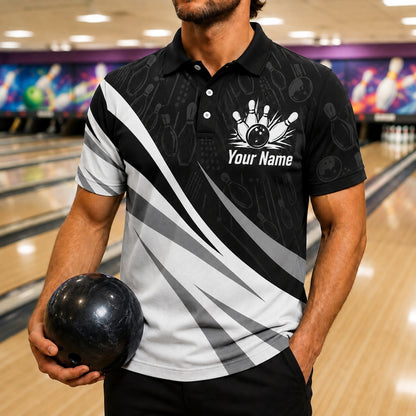 Your Name Team Name Bowling Modern Personalized Bowling Polo Shirt Front View