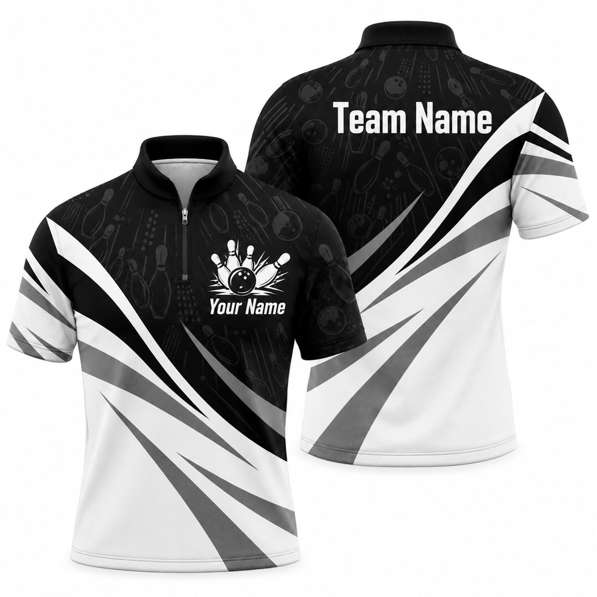 Your Name Team Name Bowling Modern Personalized Bowling Polo Shirt Jersey Zip 1 4 Collar