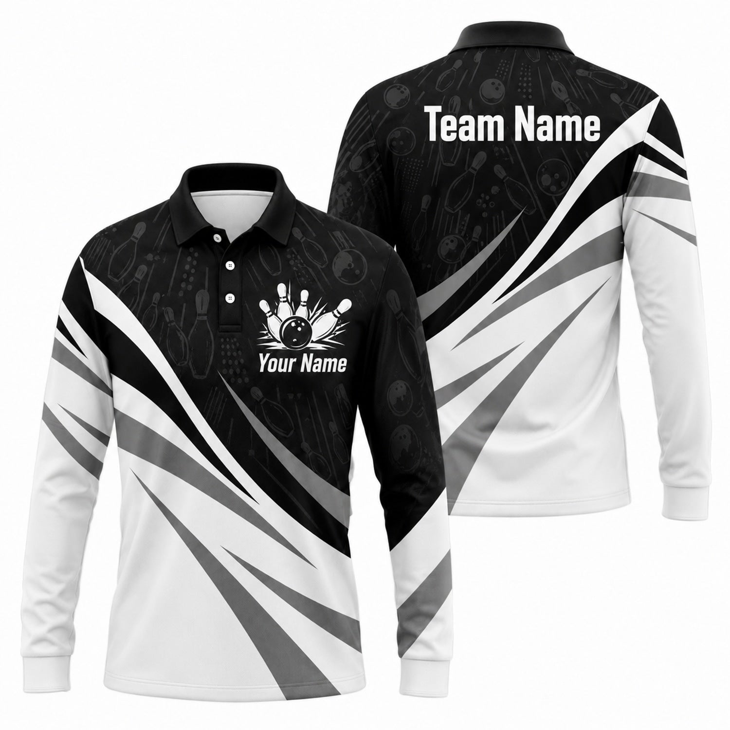 Your Name Team Name Bowling Modern Personalized Bowling Polo Shirt Long Sleeve Polo