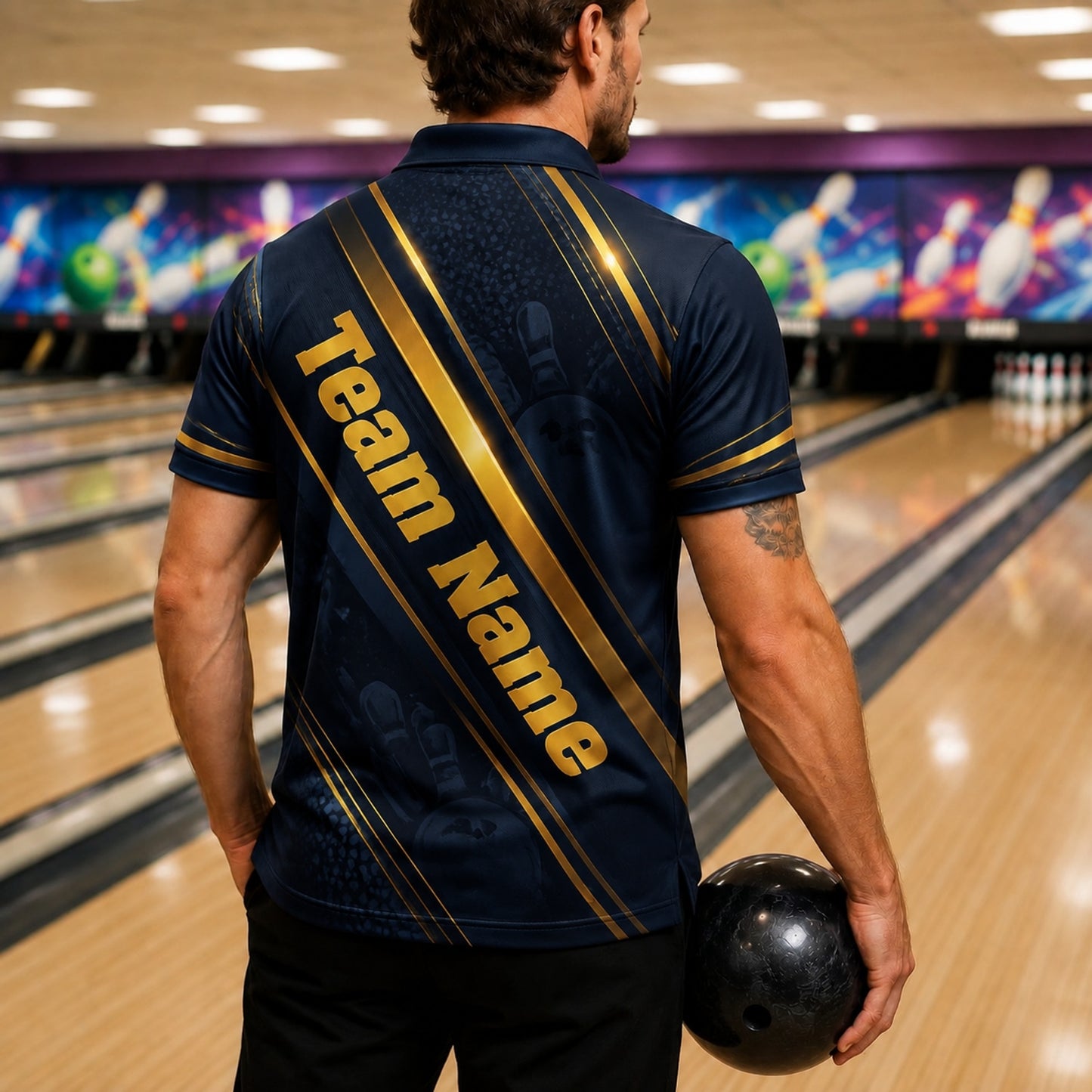 Your Name Team Name Bowling Sport Custom Bowling Polo Shirt Back View