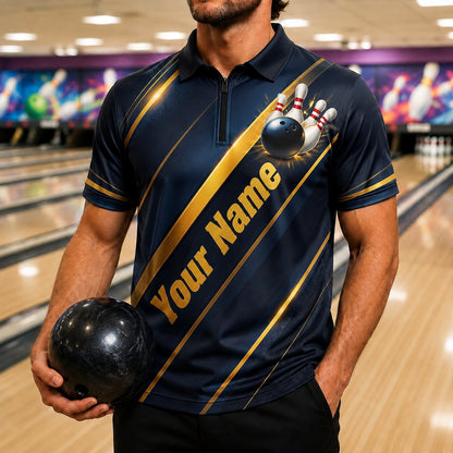 Your Name Team Name Bowling Sport Custom Bowling Polo Shirt Front View
