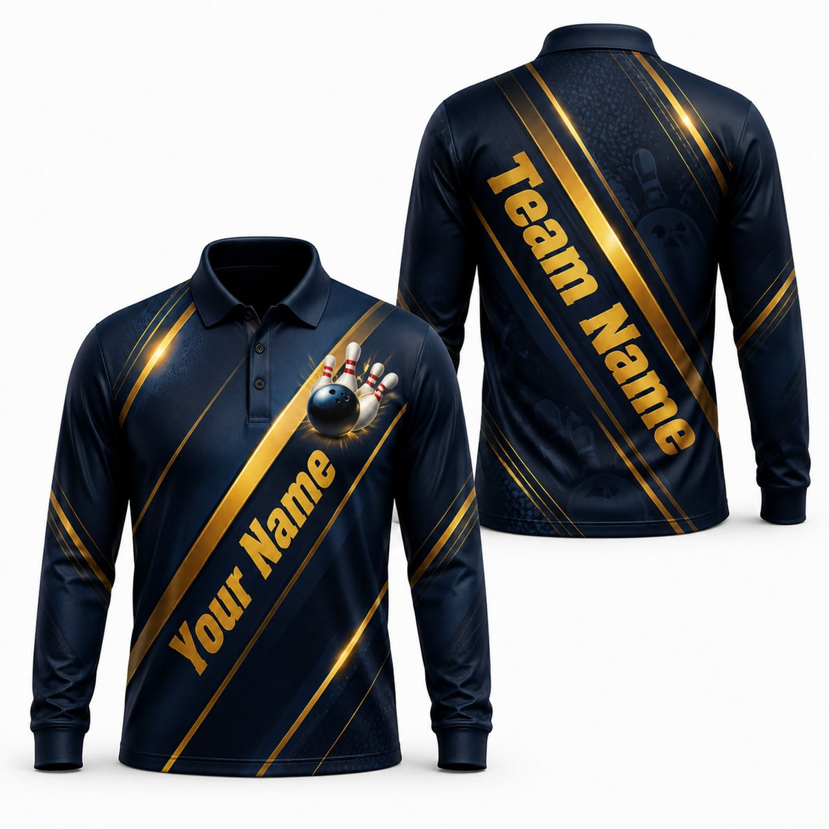 Your Name Team Name Bowling Sport Custom Bowling Polo Shirt Long Sleeve Polo