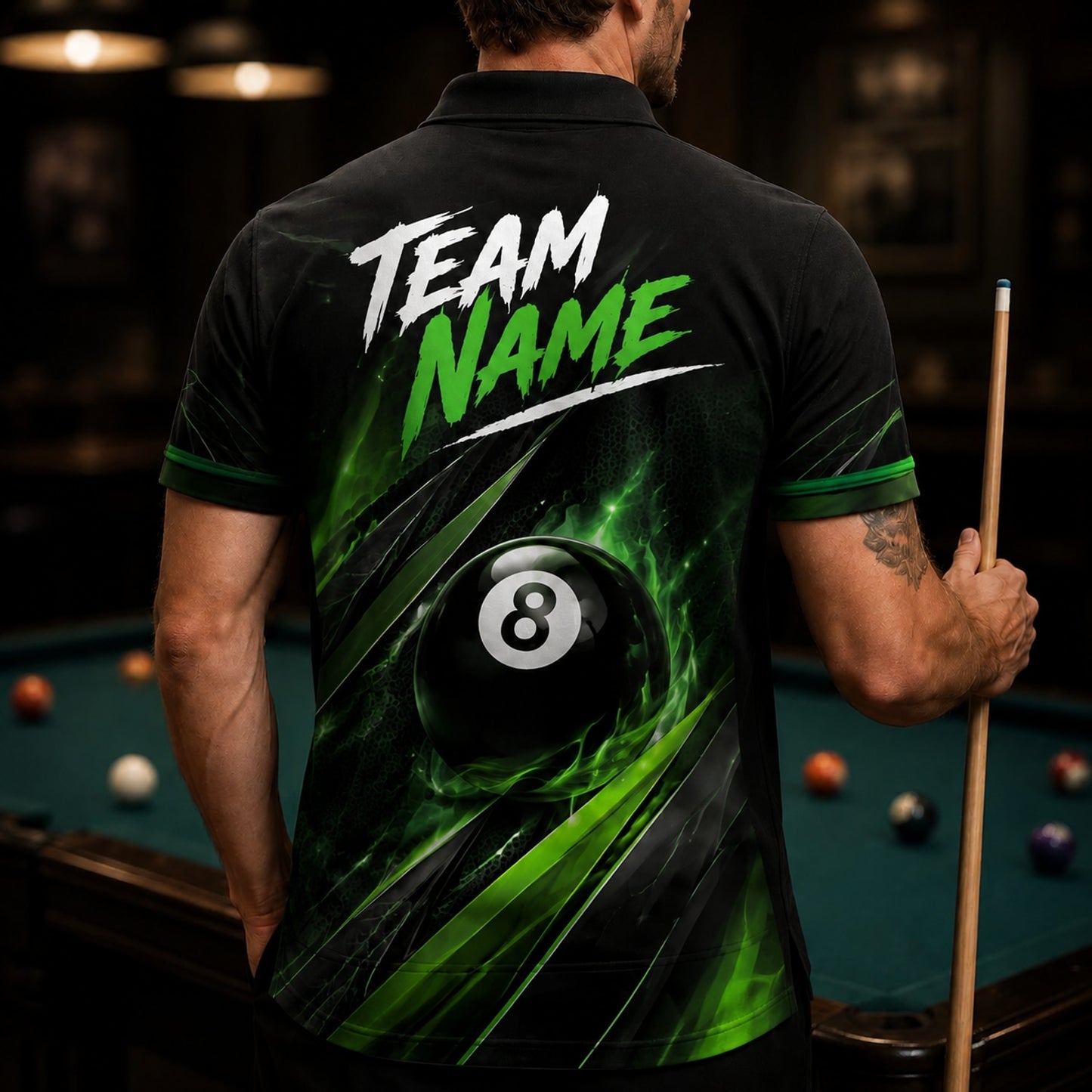 Your Name Team Name Sport Personalized Billiard Polo Shirt Back View