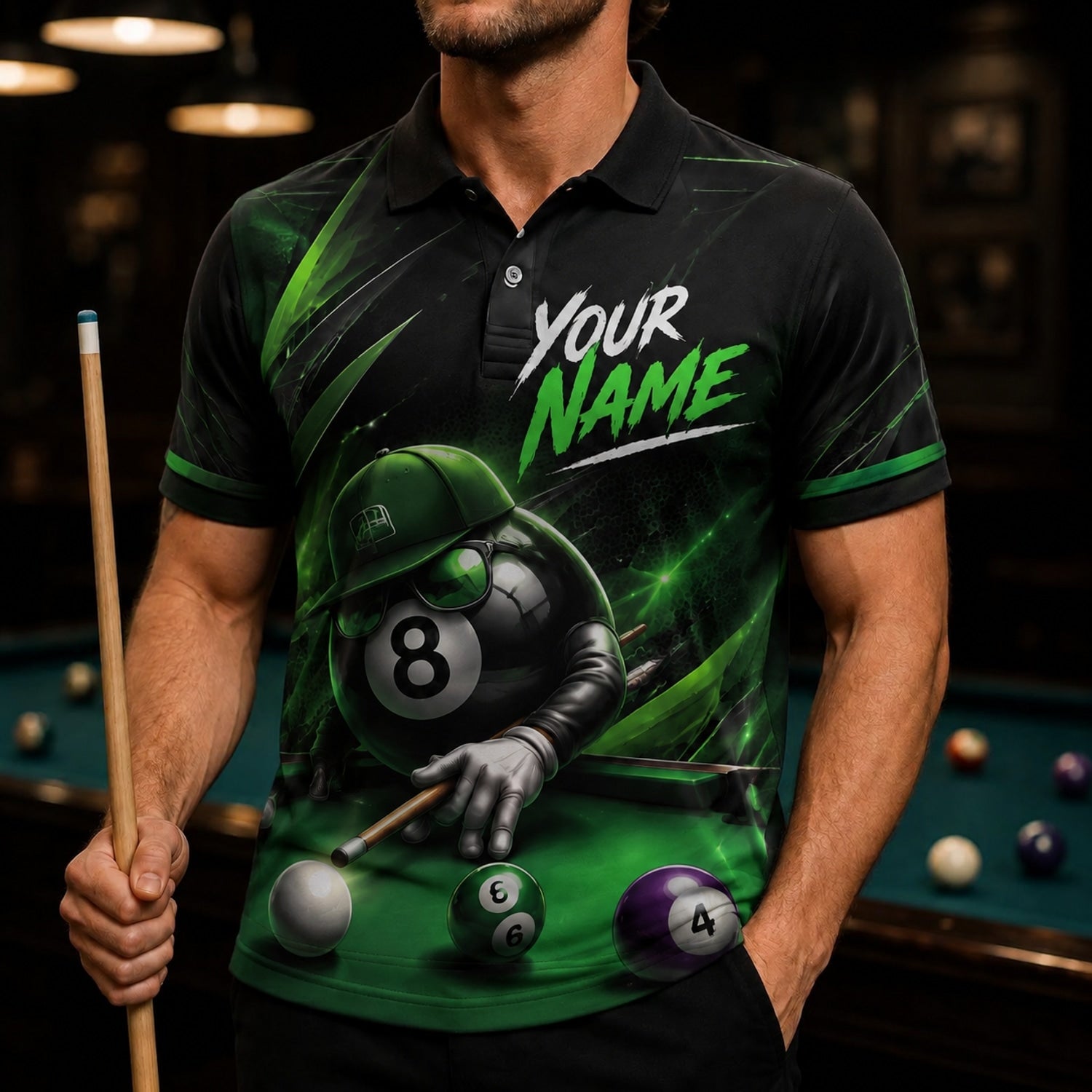 Your Name Team Name Sport Personalized Billiard Polo Shirt Front View