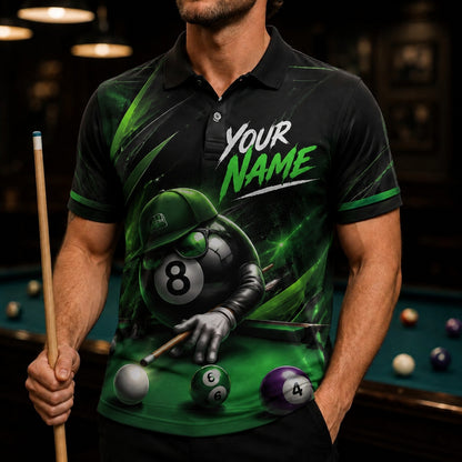 Your Name Team Name Sport Personalized Billiard Polo Shirt Front View