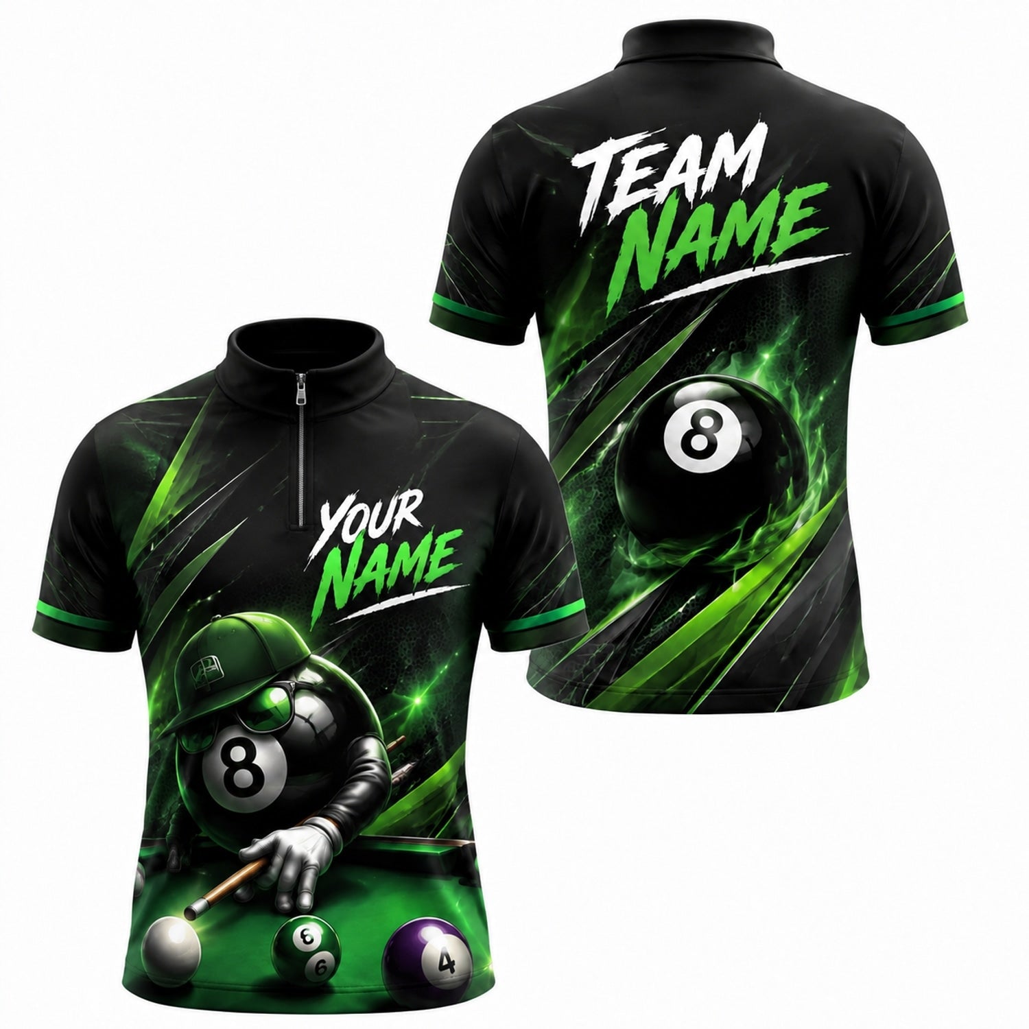 Your Name Team Name Sport Personalized Billiard Polo Shirt Jersey Zip 1 4 Collar
