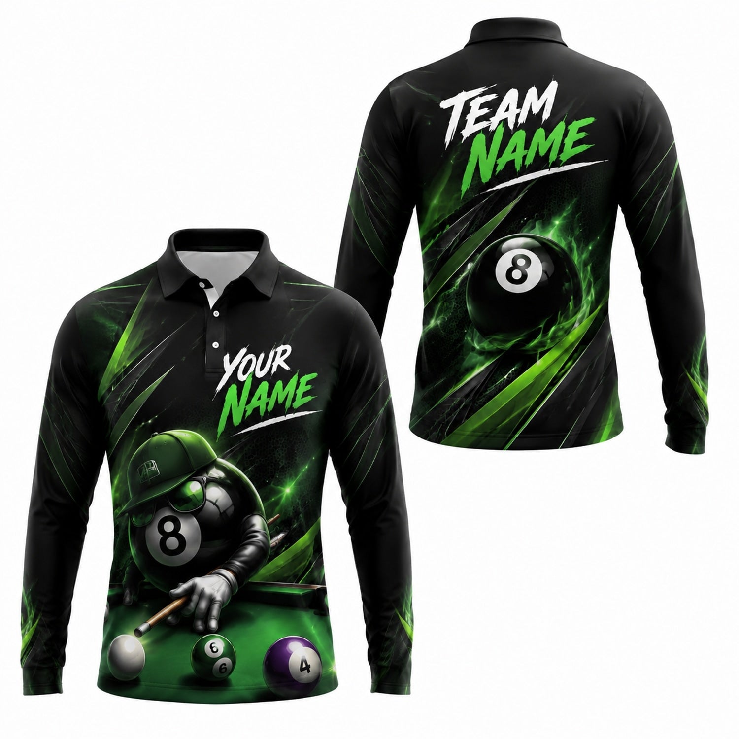 Your Name Team Name Sport Personalized Billiard Polo Shirt Long Sleeve Polo