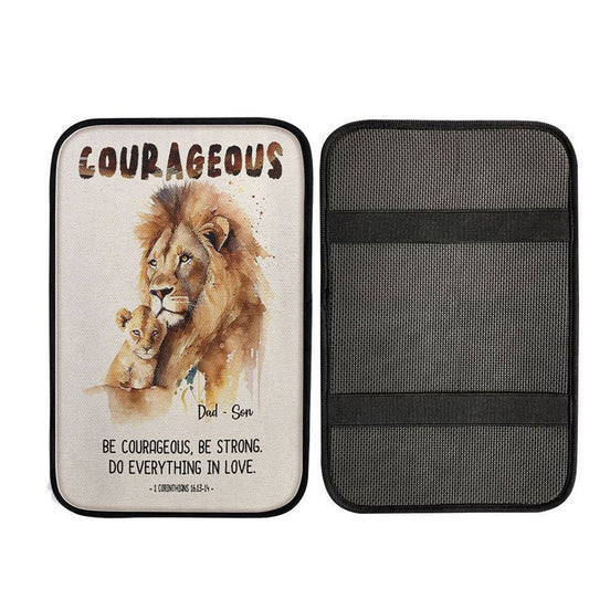 1 Corinthians 1613-14 Be Courageous Be Strong Personalized Car Center Console Cover, Christian Car Interior Accessories