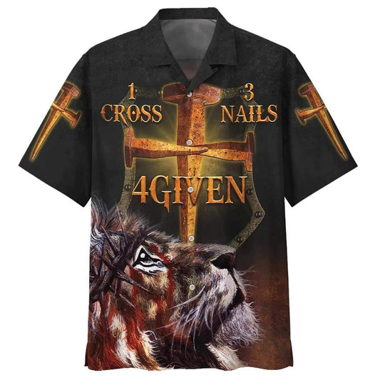 1 Cross 3 Nails 4 Given Lion Christian Cross Hawaiian Shirt For Men, Christian Hawaiian Shirt, Gift For Christian