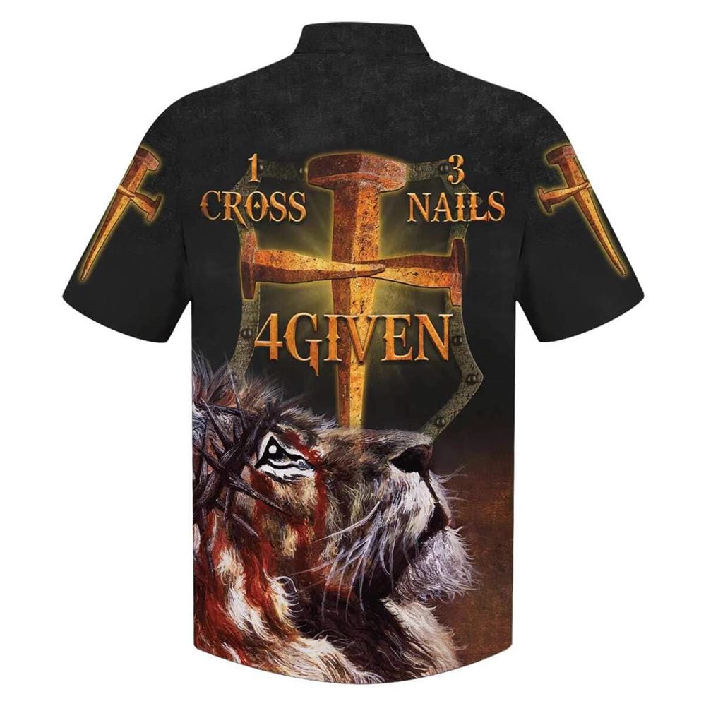 1 Cross 3 Nails 4 Given Lion Christian Cross Hawaiian Shirt For Men, Christian Hawaiian Shirt, Gift For Christian