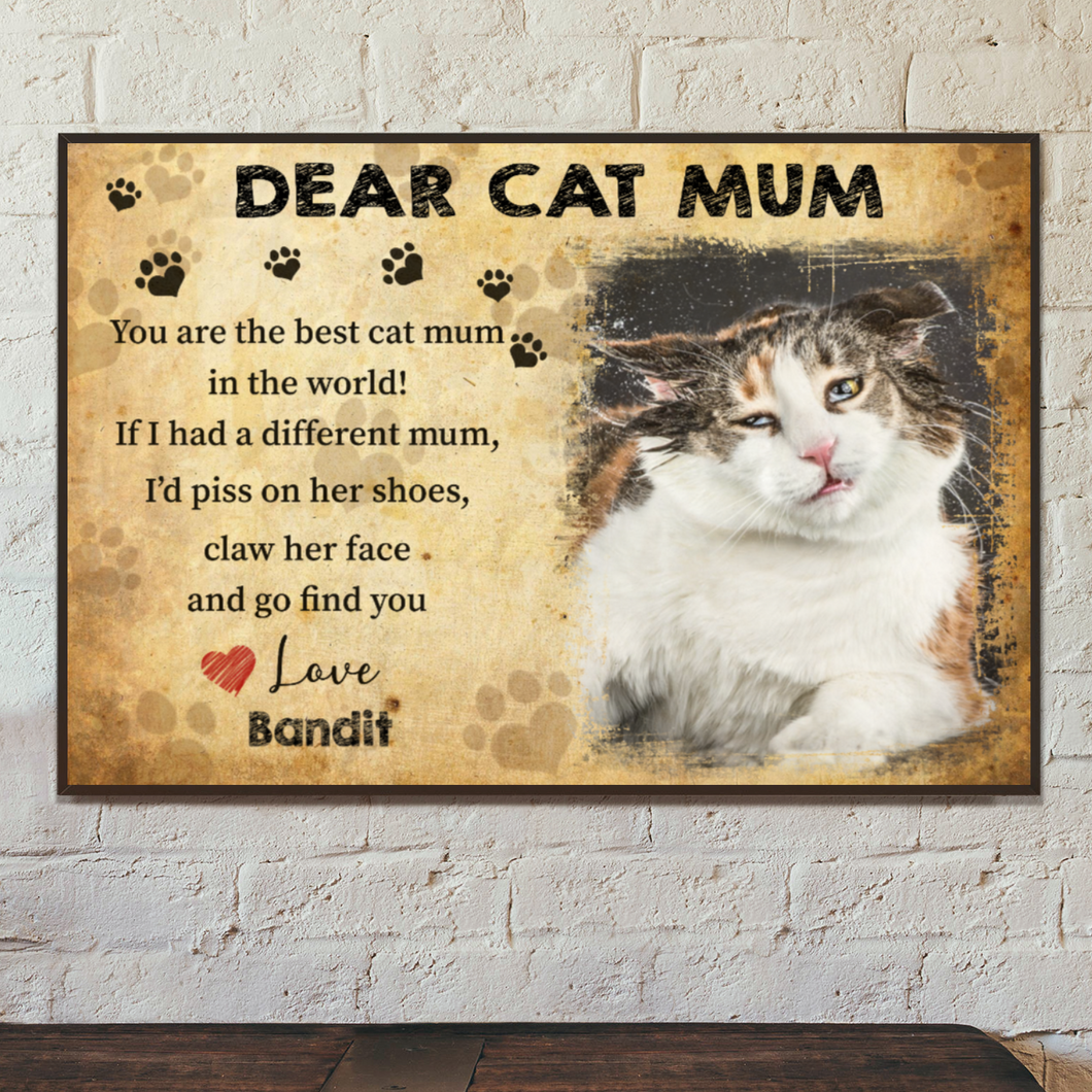 Personalized - Dear Cat Mum - Cats upload Image up to 4 Cats Canvas/Canvas with Frame/Poster