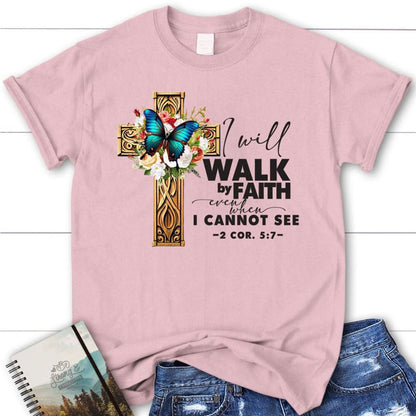 2 Cor 57 Walk By Faith Butterfly Cross T Shirt, Blessed T Shirt, Bible T shirt, T shirt Women