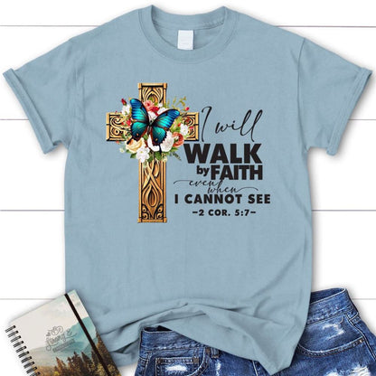 2 Cor 57 Walk By Faith Butterfly Cross T Shirt, Blessed T Shirt, Bible T shirt, T shirt Women