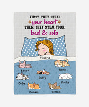 Load image into Gallery viewer, Customwitch Personalized Quilt/Blanket for Couples/Pet Lovers - Funny Gift with Personalized Name/Dad/Mom/Pets - First They Steal Your Heart  - (Up to 7 Pets/Dogs/Cats)
