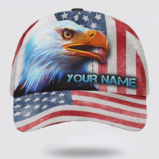4th Of July American Flag Eagle Custom Name Baseball Cap, Christian Baseball Cap, Religious Cap, Jesus Gift, Jesus Hat