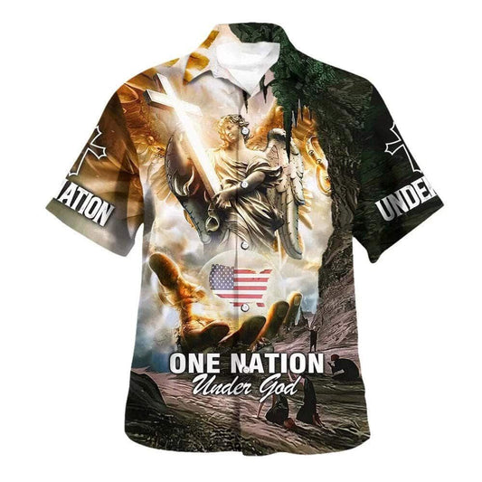 4th Of July American Patriot One Nation Under God Christian Hawaiian Shirt For Men, Christian Hawaiian Shirt, Gift For Christian