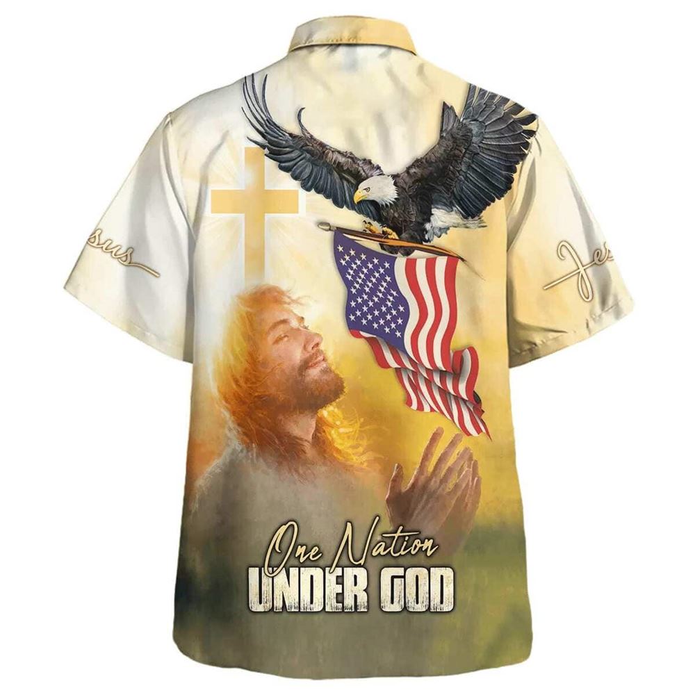 4th Of July Eagle Jesus America One Nation Under God Hawaiian Shirt For Men, Christian Hawaiian Shirt, Gift For Christian