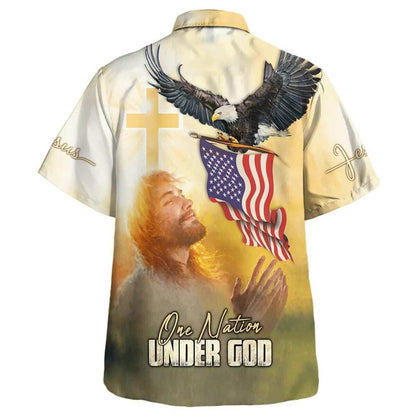 4th Of July Eagle Jesus America One Nation Under God Hawaiian Shirt For Men, Christian Hawaiian Shirt, Gift For Christian