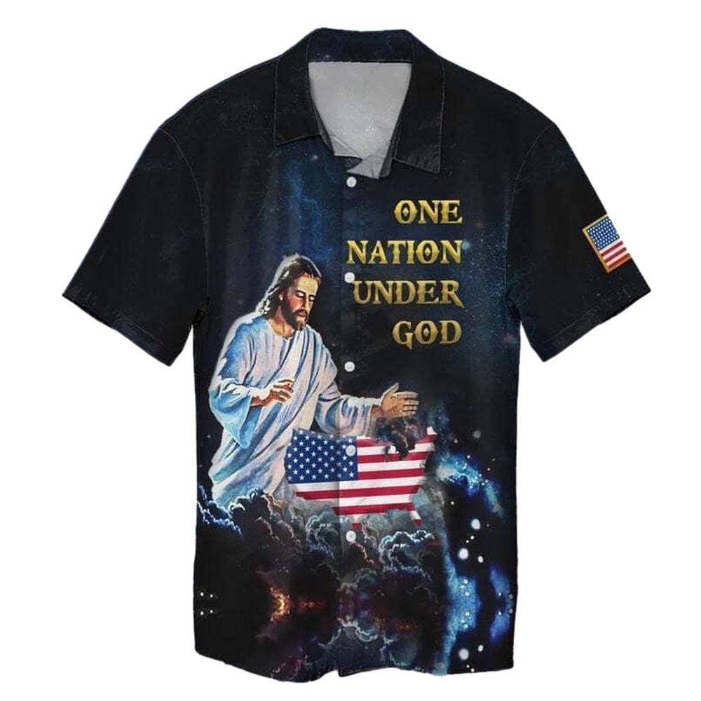 4th Of July Independence Day American Jesus One Nation Under God Hawaiian Shirt For Men, Christian Hawaiian Shirt, Gift For Christian
