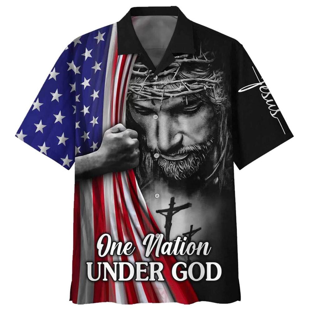4th Of July One Nation Under God Jesus American Christian Faith US Flag Hawaiian Shirt, Christian Hawaiian Shirt, Religious Gift