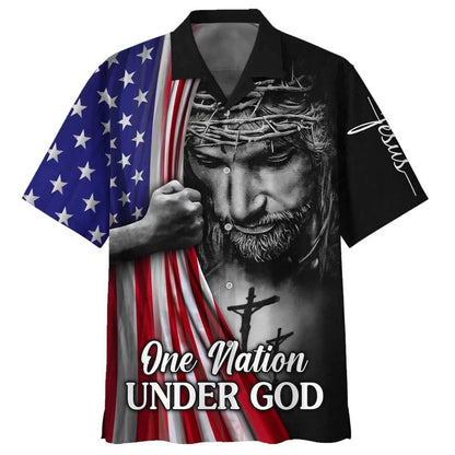 4th Of July One Nation Under God Jesus American Christian Faith US Flag Hawaiian Shirt, Christian Hawaiian Shirt, Religious Gift