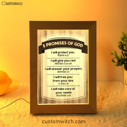5 Promises Of God Frame Lamp Art - Christian Night Light - Religious Decor