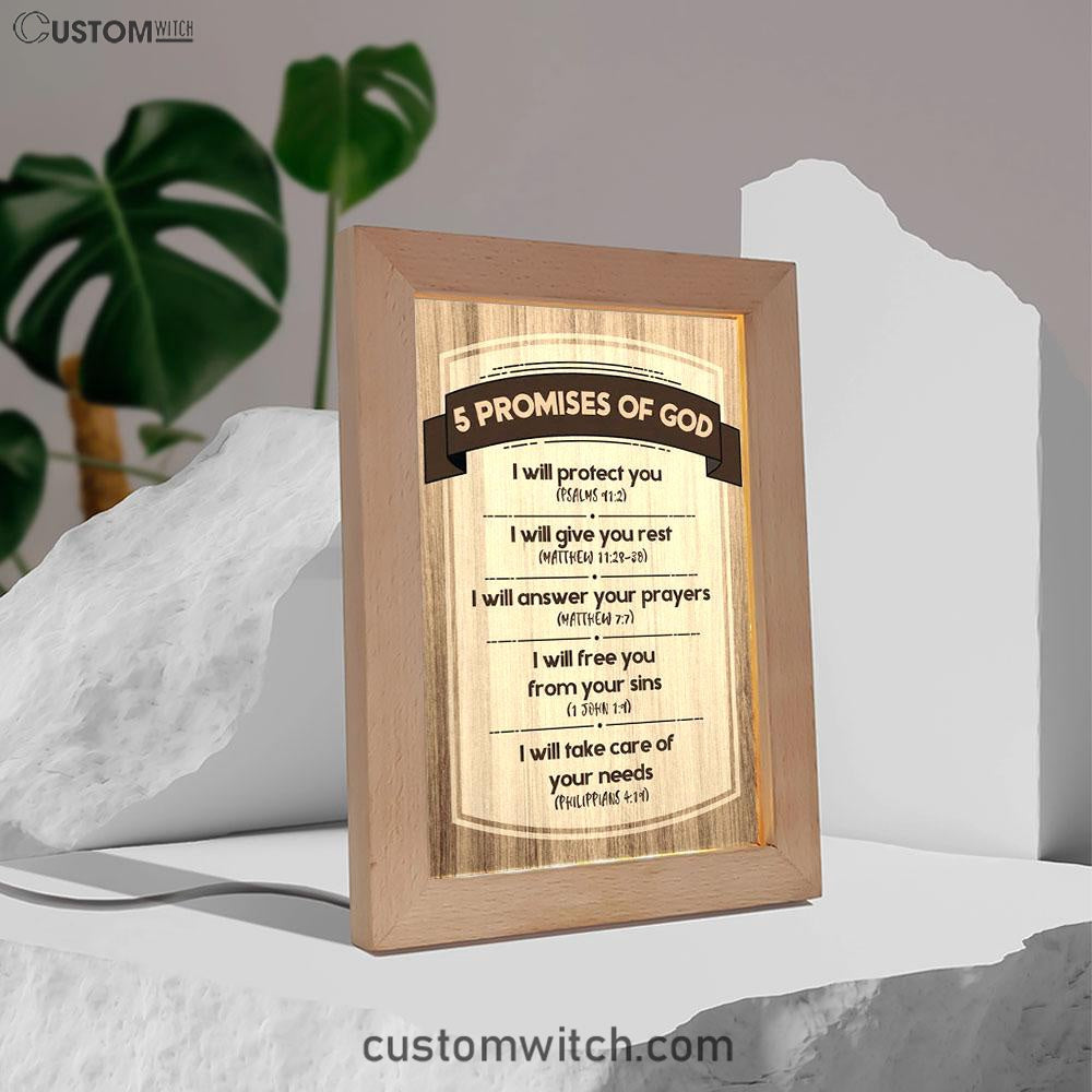 5 Promises Of God Frame Lamp Art - Christian Night Light - Religious Decor