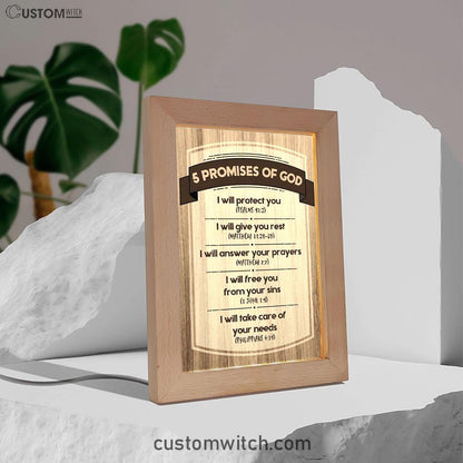 5 Promises Of God Frame Lamp Art - Christian Night Light - Religious Decor