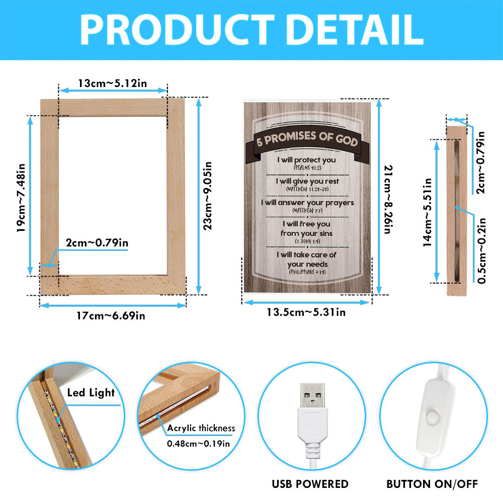 5 Promises Of God Frame Lamp Art - Christian Night Light - Religious Decor