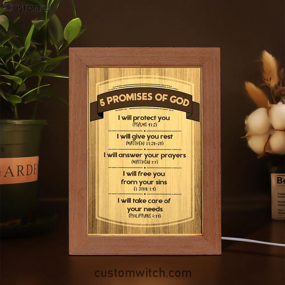 5 Promises Of God Frame Lamp Art - Christian Night Light - Religious Decor