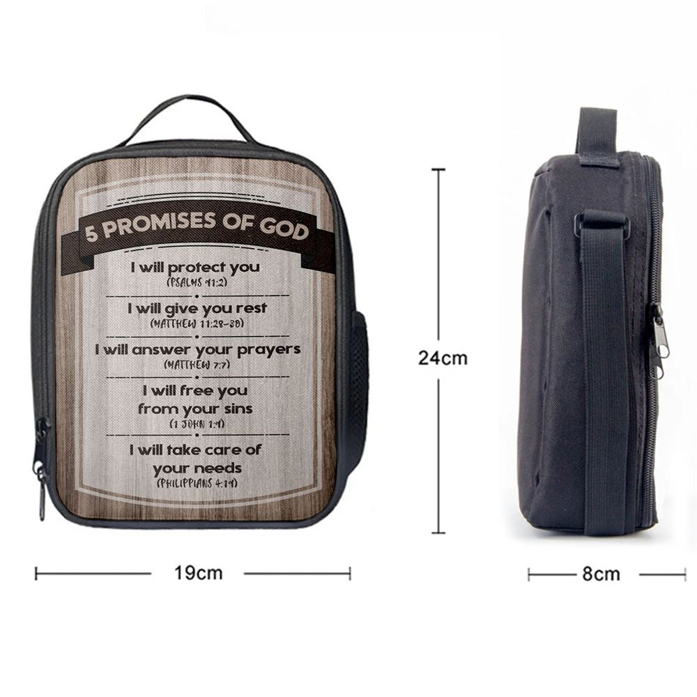 5 Promises Of God Lunch Bag, Christian Lunch Bag For School, Picnic, Religious Lunch Bag