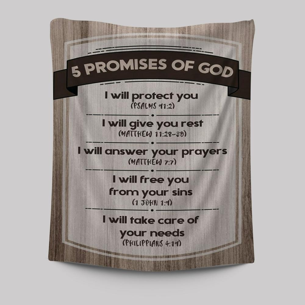 5 Promises Of God Tapestry Wall Art - Christian Tapestries Prints - Religious Wall Decor