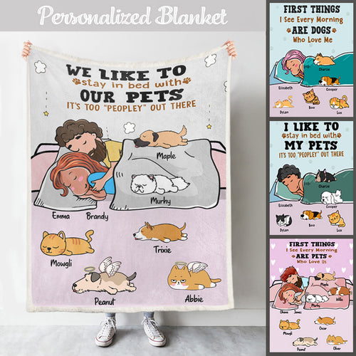 Customwitch Personalized Blanket for Pet Lovers/Couples Best gift Custom Name/Pets breed/Skin/Hair - Dad & Mom with Lazy Pets (2 People Version)- Choose up to 8 Pets