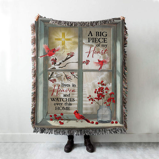 A Big Piece Of My Heart Hummingbird Woven Throw Blanket - Christian Throw Blanket Decor - Religious Woven Blanket Prints