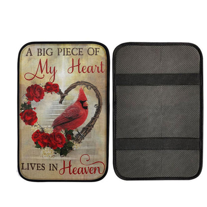 A Big Piece Of My Heart Lives In Heaven Red Rose Cardinal Car Center Console Cover, Christian Car Interior Accessories