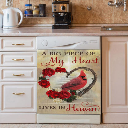 A Big Piece Of My Heart Lives In Heaven Red Rose Cardinal Dishwasher Cover, Christian Dishwasher Magnet Cover, Religious Kitchen Decor