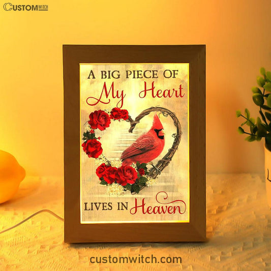 A Big Piece Of My Heart Lives In Heaven Red Rose Cardinal Frame Lamp Art - Christian Art Decor - Religious Gifts Night Light