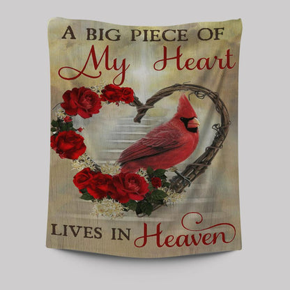 A Big Piece Of My Heart Lives In Heaven Red Rose Cardinal Tapestry Wall Art - Christian Wall Art Decor - Religious Tapestries Wall Hanging Prints