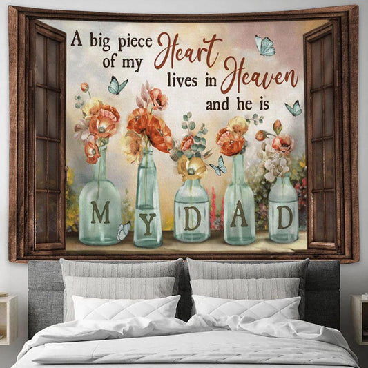 A Big Piece Of My Heart Vintage Hibiscus Flower Tapestry - To My Dad Large Tapestry Art - Christian Wall Art - Religious Tapestry Prints