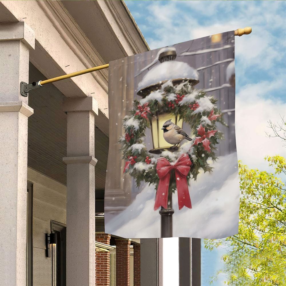 A Bird's Refuge Amidst Snowfall Flag, Christmas Notre Dame House Flag, Christmas Outdoor Decor Ideas