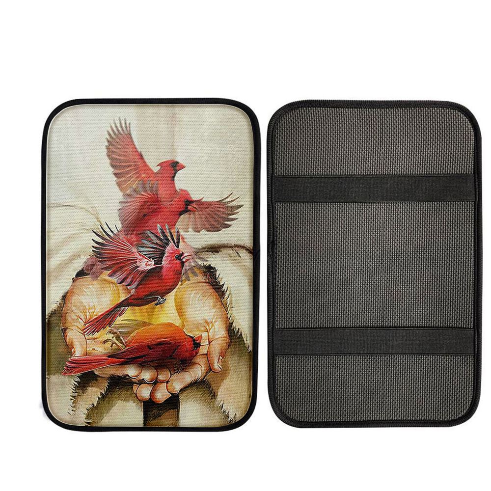 A Cardinal On His Hand Jesus Car Center Console Cover, Christian Car Interior Accessories
