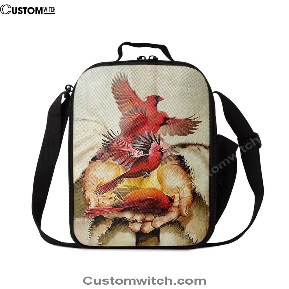 A Cardinal On His Hand Jesus Lunch Bag, Christian Lunch Bag For School, Picnic, Religious Lunch Bag